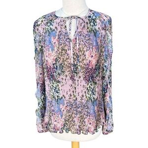 Ted Baker London Kaylahn Ditsy Accordion Pleat Blouse Pink Floral Keyhole Size 4